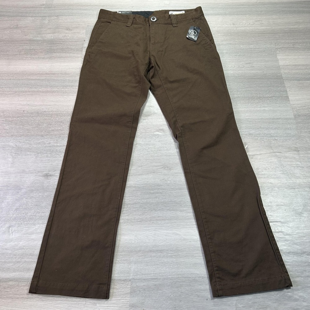 NEW Volcom Frickin‎ Slim Chino Pants Mens 29x30 Brown Slim Straight Leg Stretch